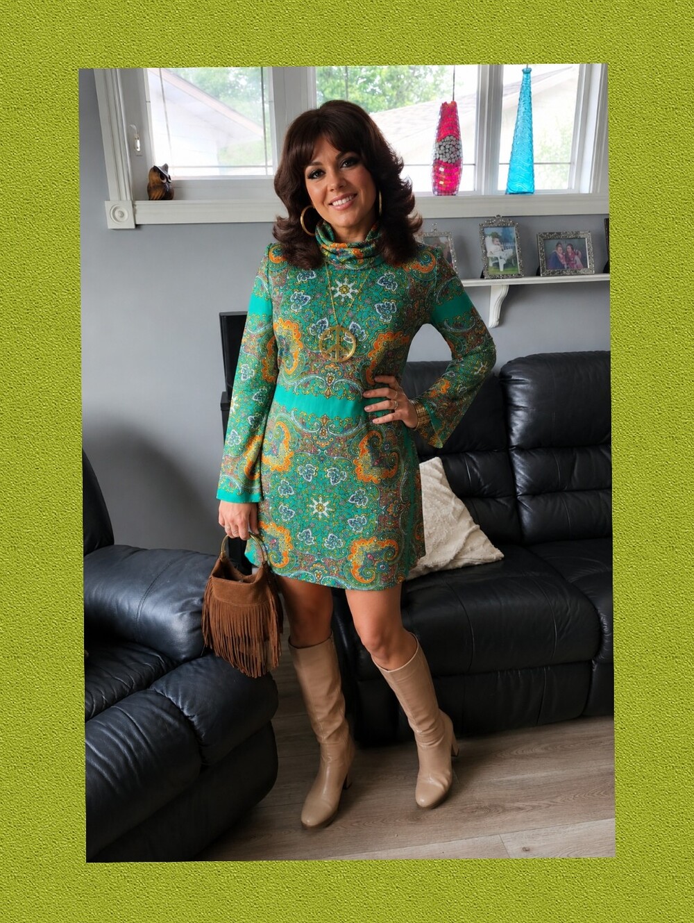 Andrea Gayle Mod Go-Go Dress – Vintage 1960s/70s Psychedelic Green Paisley Cowl